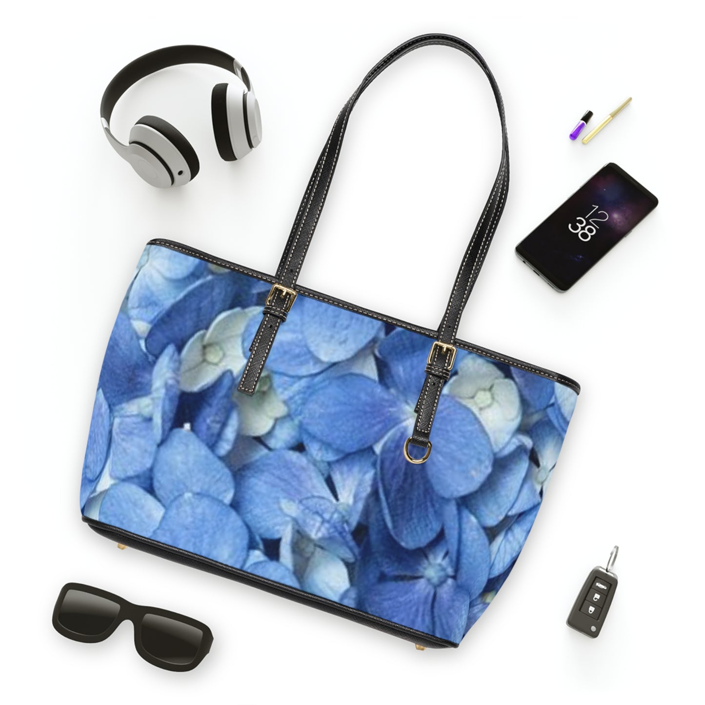 Floral PU Leather Shoulder Bag | Stylish Blue Hydrangea Design | Perfect for Everyday Use and Special Occasions