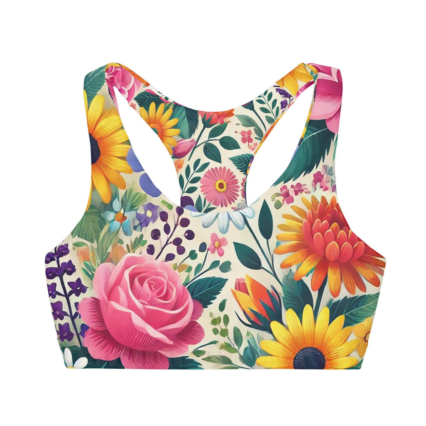 Floral Print Girls' Sports Bra - Seamless & Double Lined Activewear