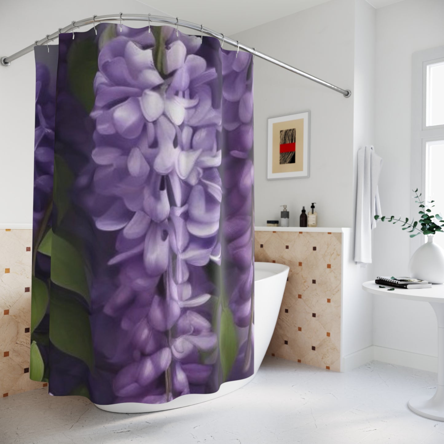 Elegant Floral Shower Curtain - Purple Blossoms Design for a Serene Bathroom Oasis