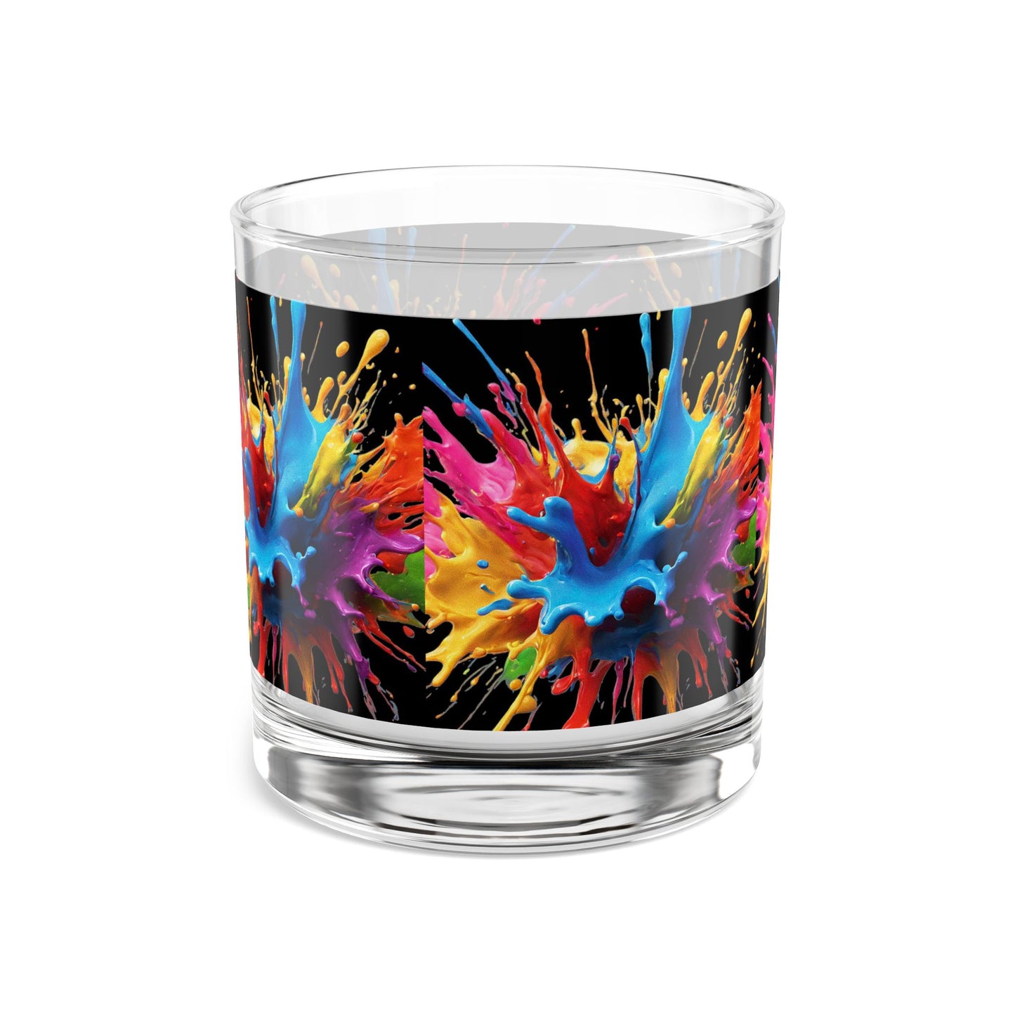 Colorful Splash Art Rocks Glass - 10oz Whiskey Tumbler for Drinks, Party, and Home Bar