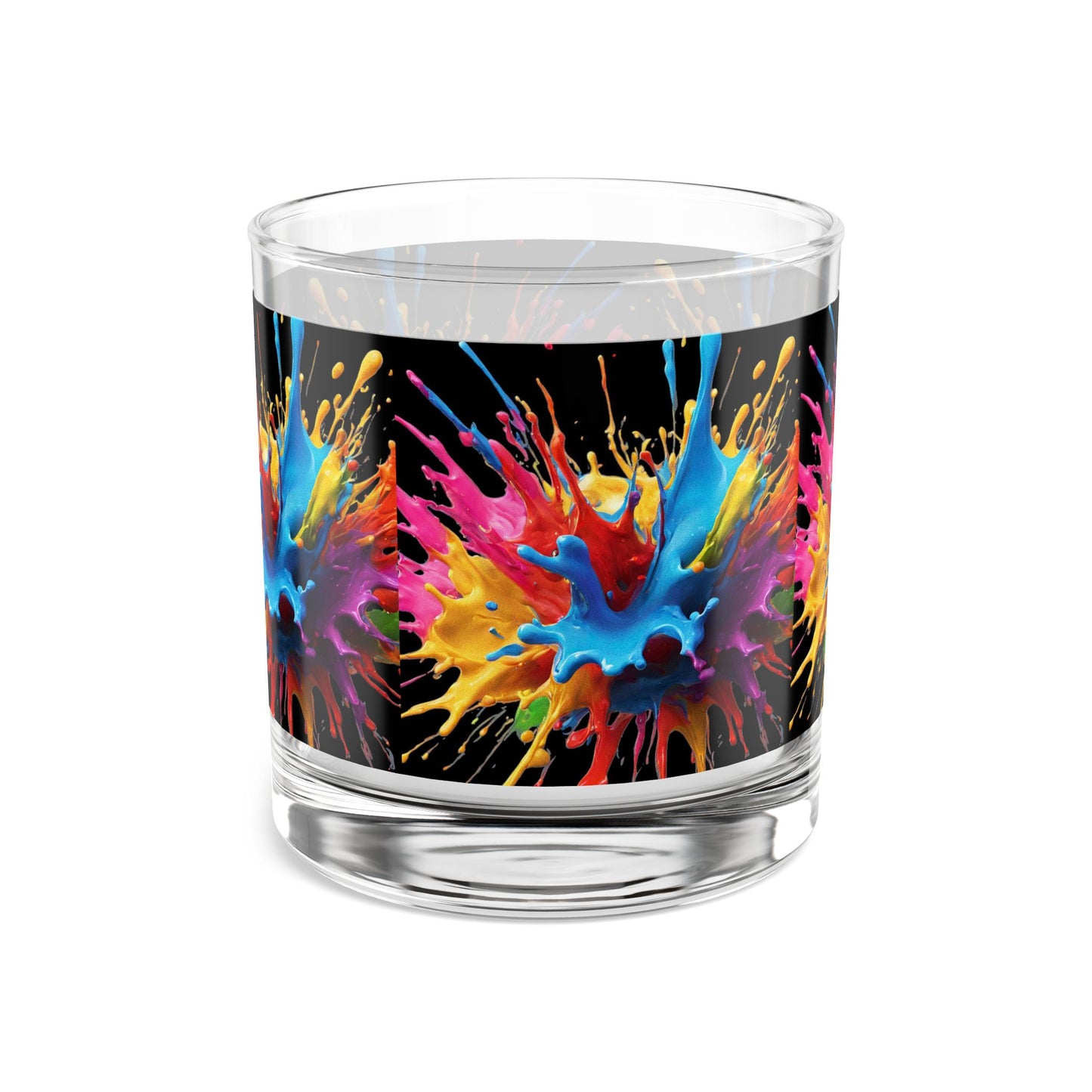 Colorful Splash Art Rocks Glass - 10oz Whiskey Tumbler for Drinks, Party, and Home Bar
