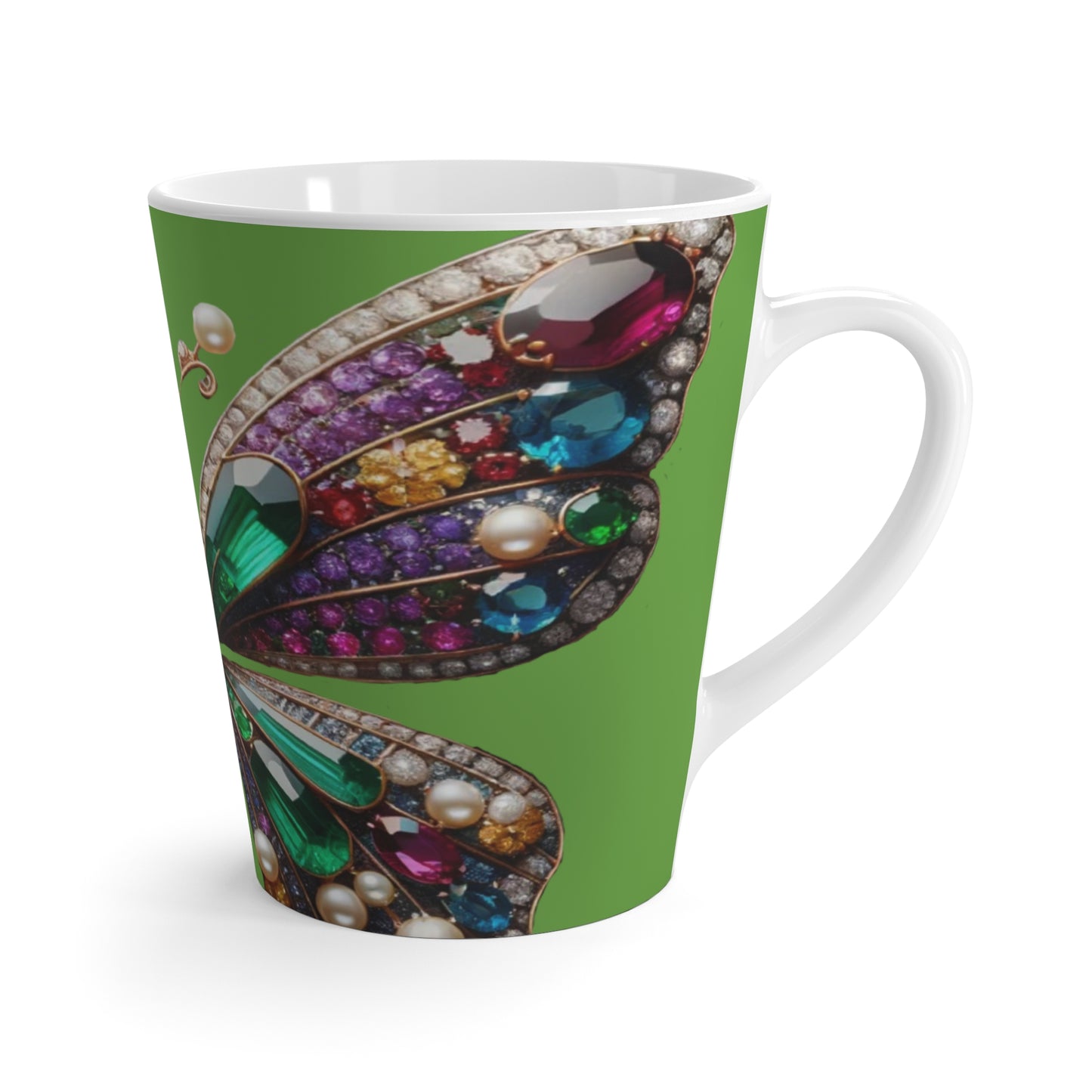 Elegant Butterfly Latte Mug - Colorful Gemstone Design for Nature Lovers
