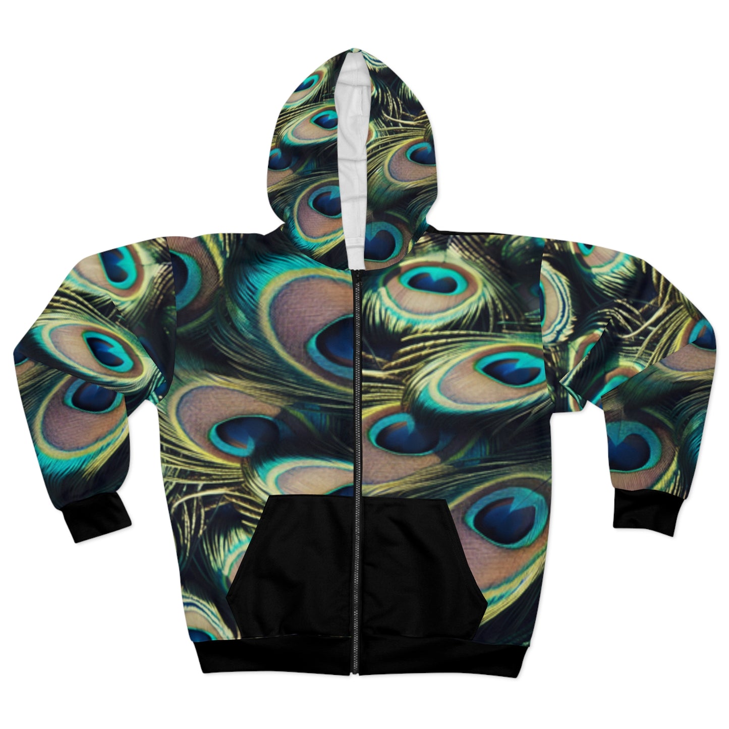 Vibrant Peacock Feather Unisex Zip Hoodie | Cozy & Stylish Layering