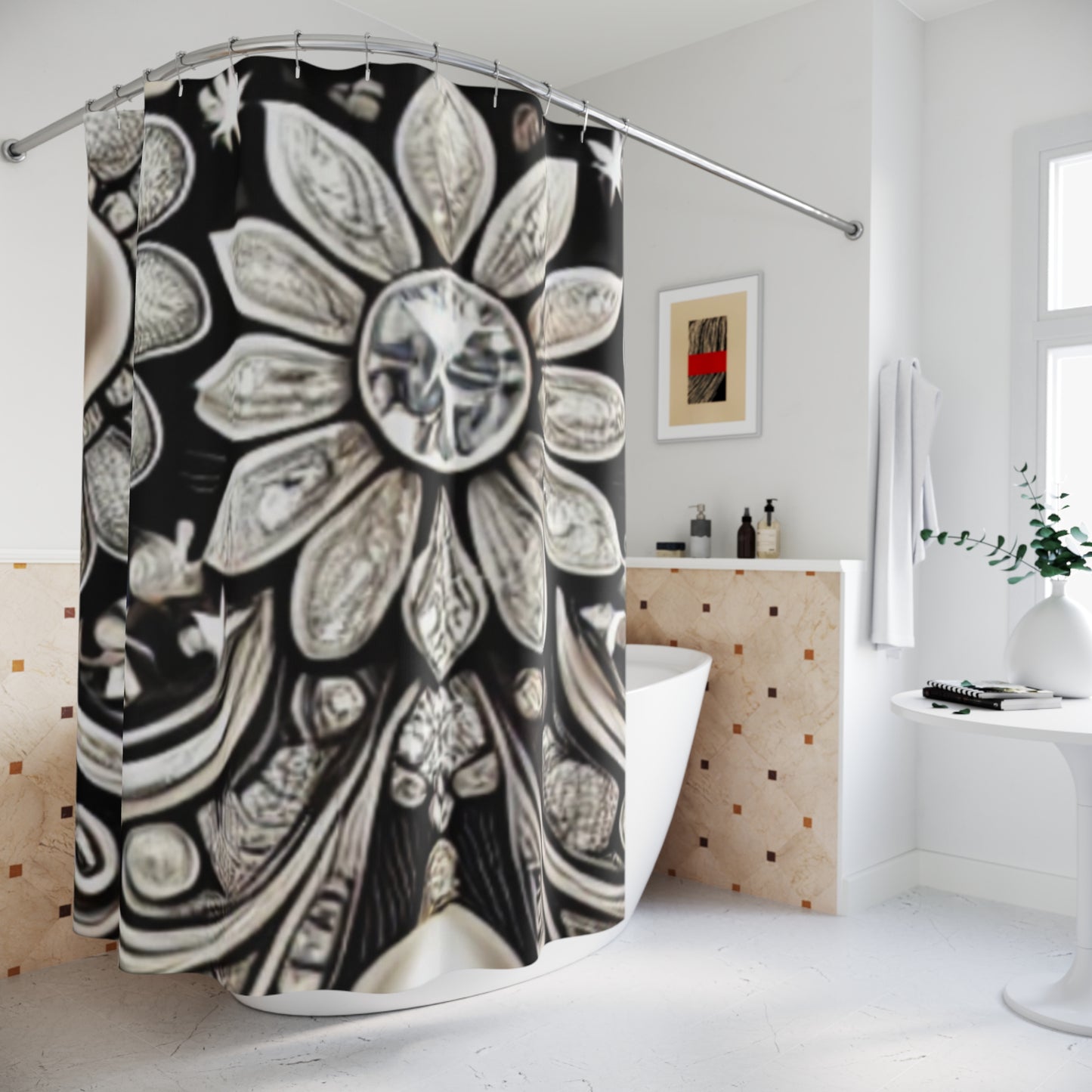 Elegant Floral Shower Curtain - Luxurious Bathroom Decor
