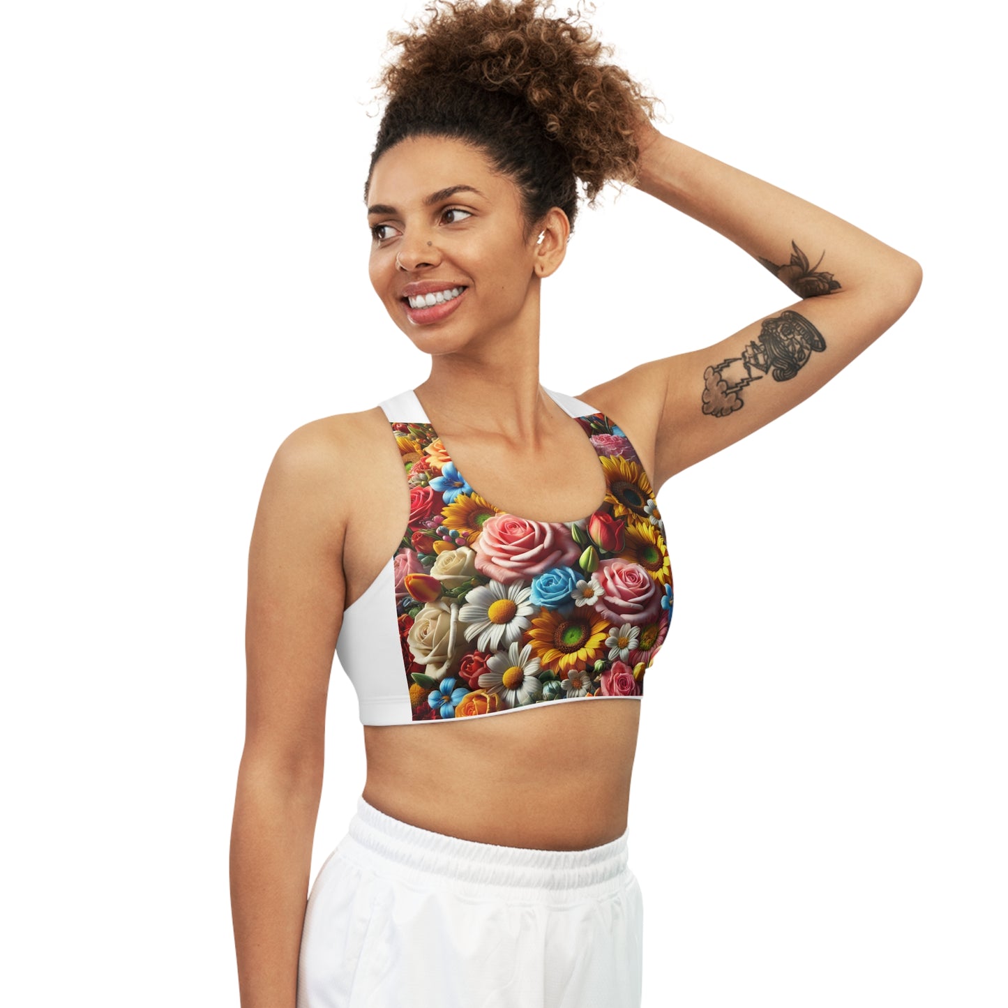 Floral Seamless Sports Bra - Vibrant Flower Print for Active Lifestyle