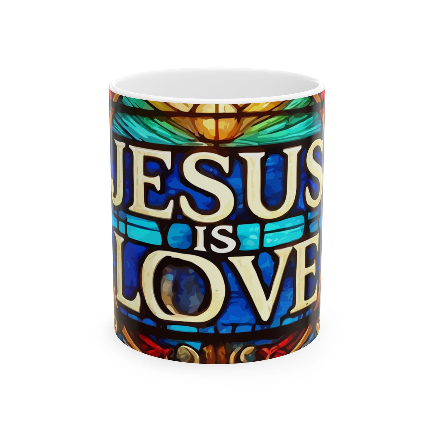 Stained Glass Jesus is Love Mug - Inspirational Ceramic Coffee Cup for Faith & Devotion