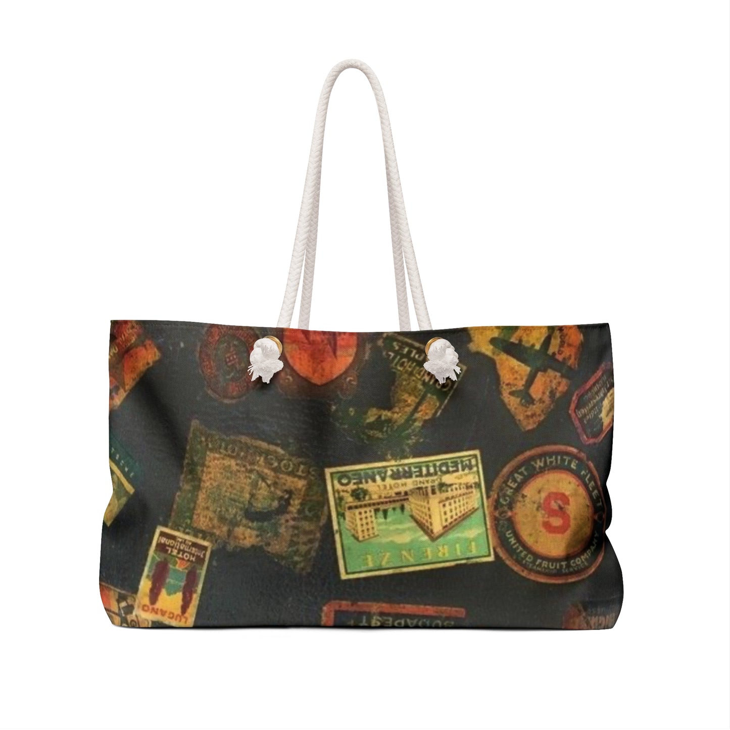 Vintage Travel Weekender Bag with Retro Stickers - Perfect for Adventurers