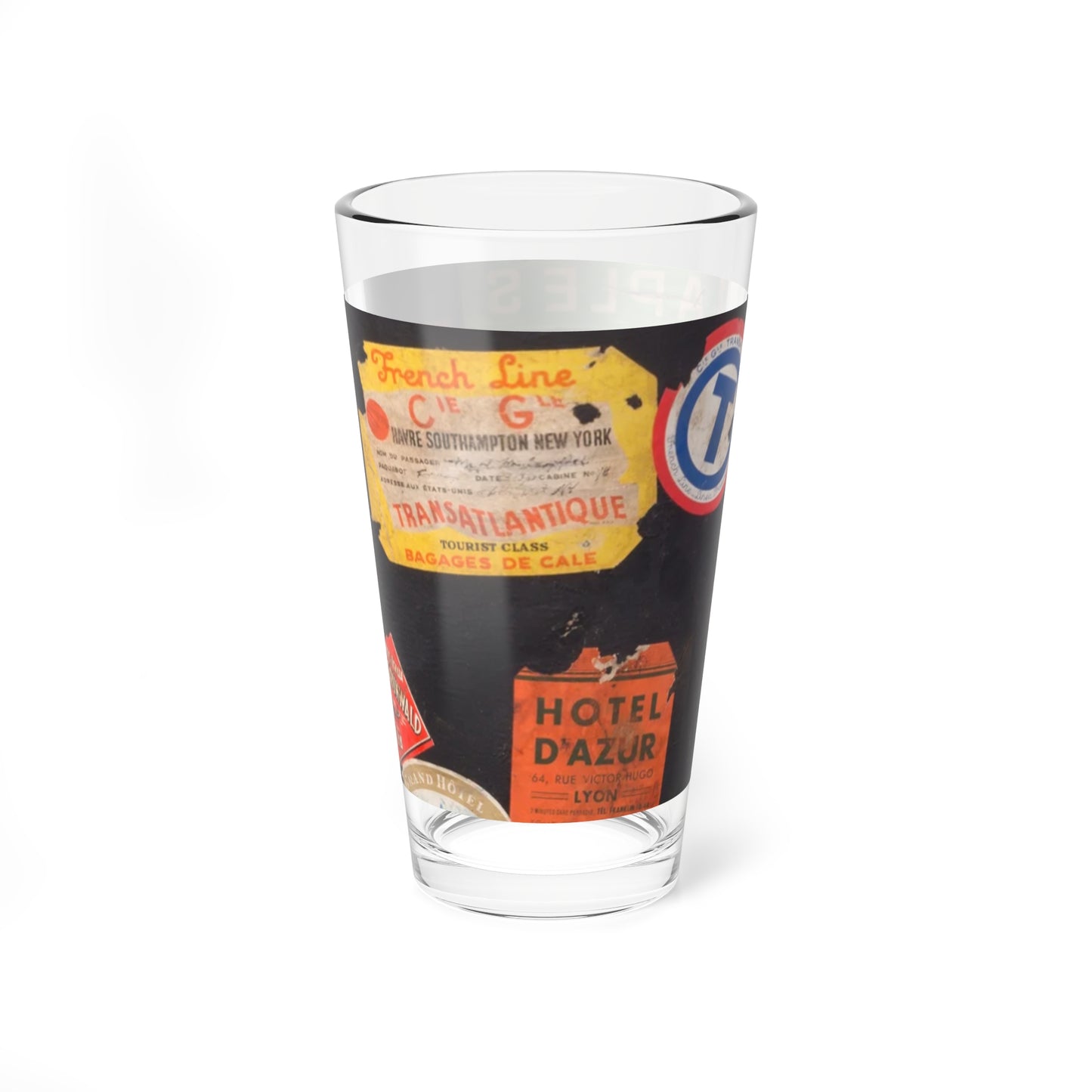 Vintage Travel-Themed Mixing Glass, 16oz - Perfect for Home Bars & Gatherings