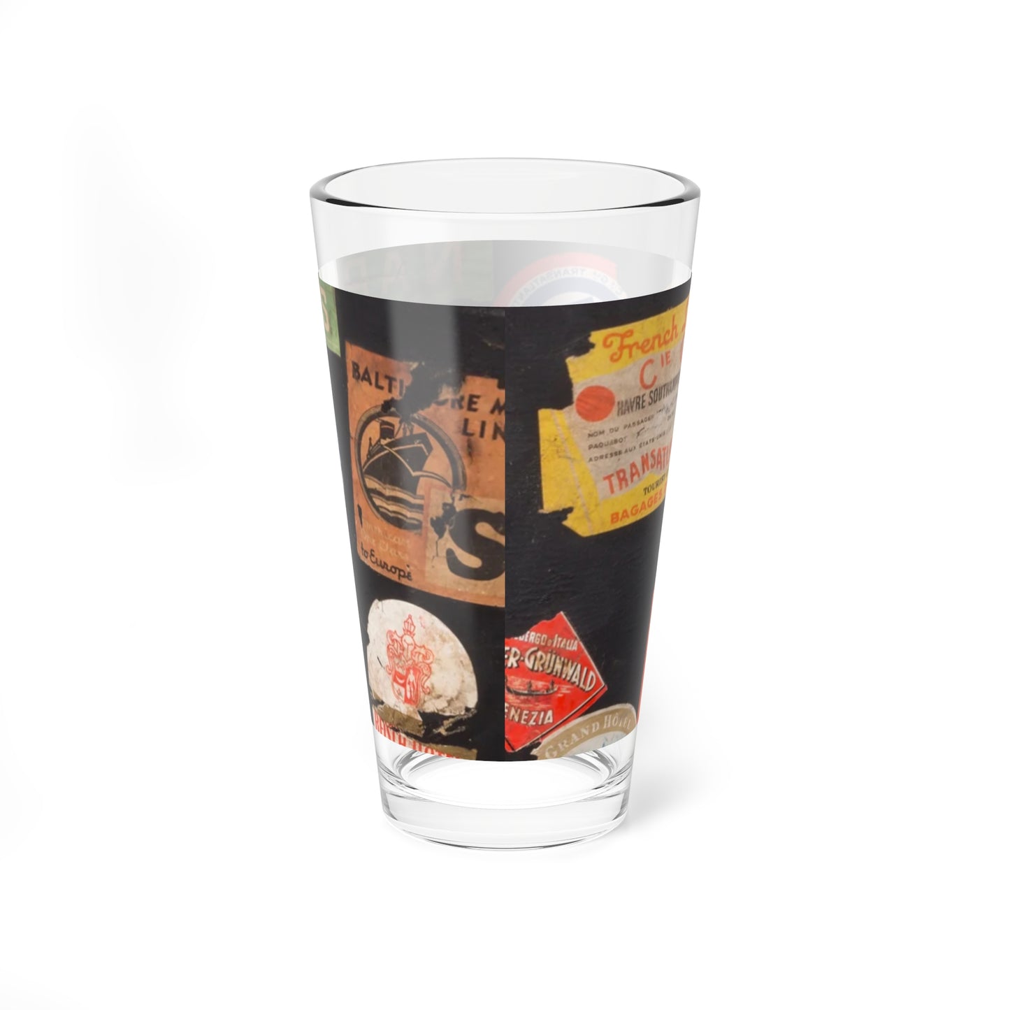 Vintage Travel-Themed Mixing Glass, 16oz - Perfect for Home Bars & Gatherings