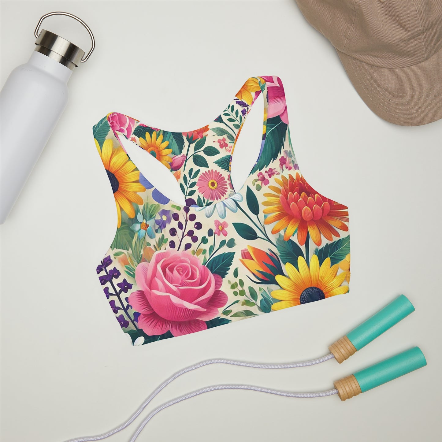 Floral Print Girls' Sports Bra - Seamless & Double Lined Activewear