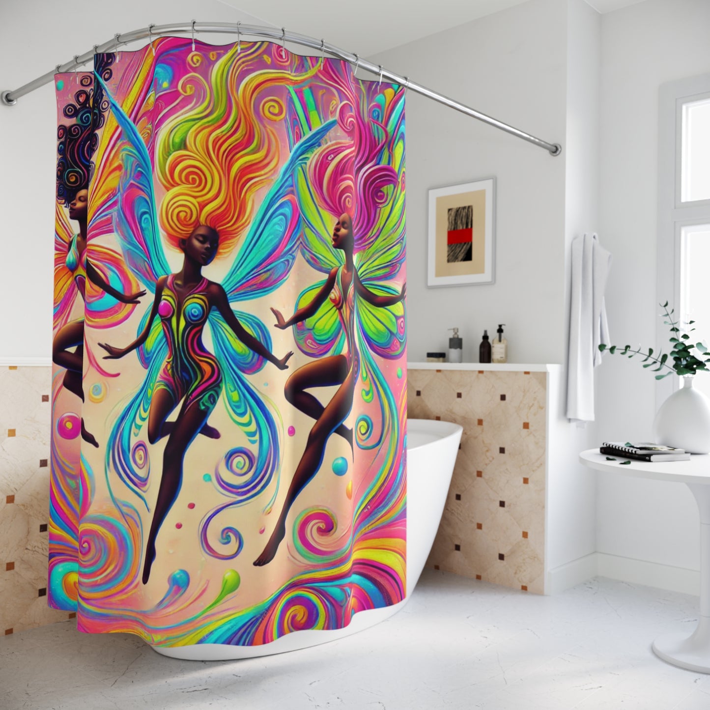Colorful Fairies Shower Curtain | Vibrant Bathroom Decor | Bohemian Style