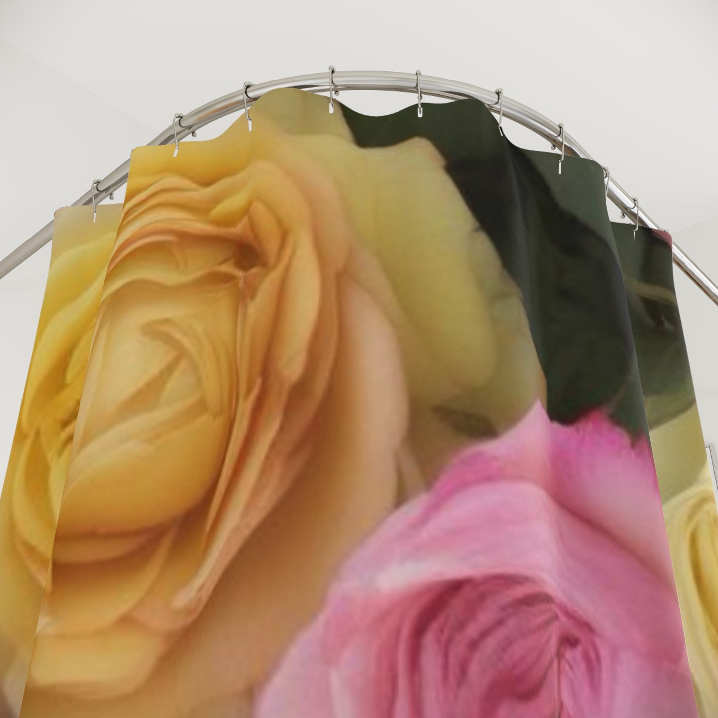 Elegant Floral Shower Curtain - Bright Pink & Yellow Roses
