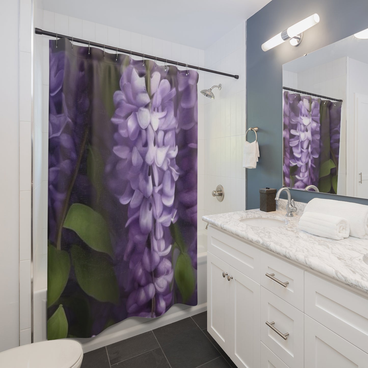 Elegant Floral Shower Curtain - Purple Blossoms Design for a Serene Bathroom Oasis