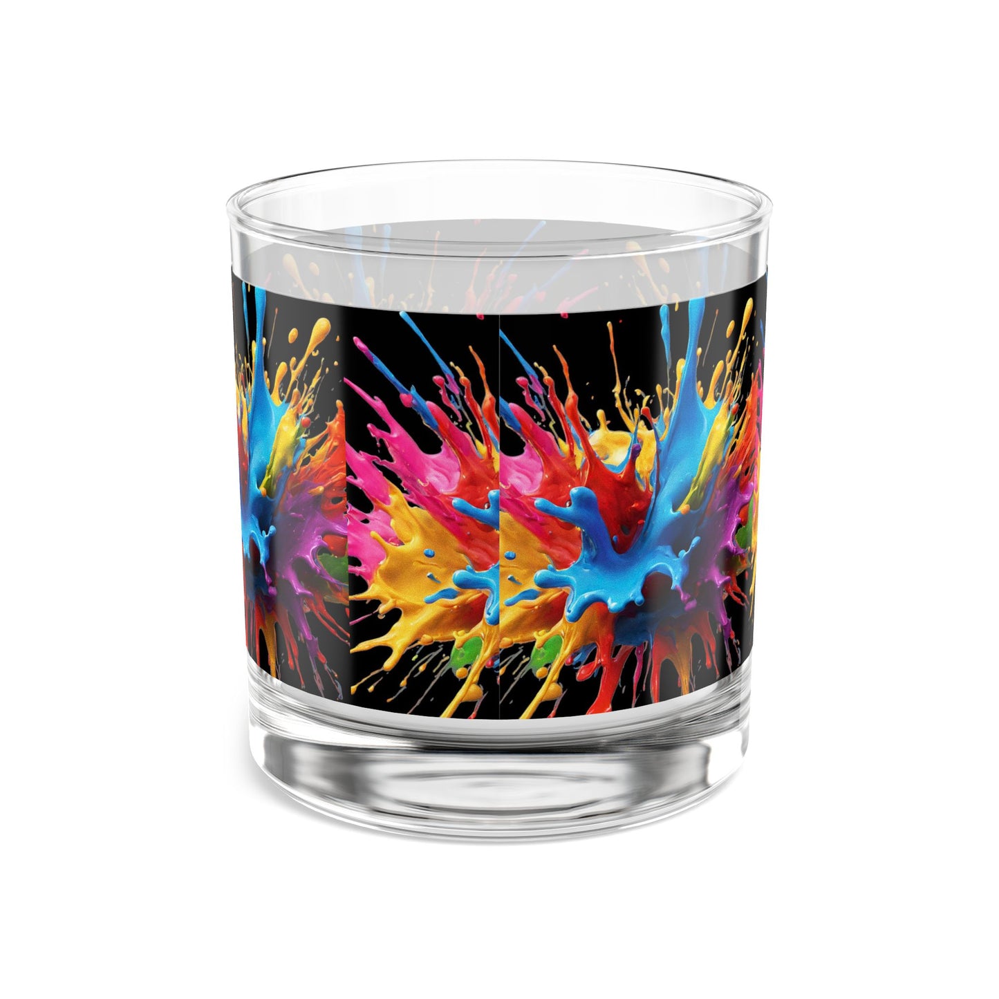 Colorful Splash Art Rocks Glass - 10oz Whiskey Tumbler for Drinks, Party, and Home Bar