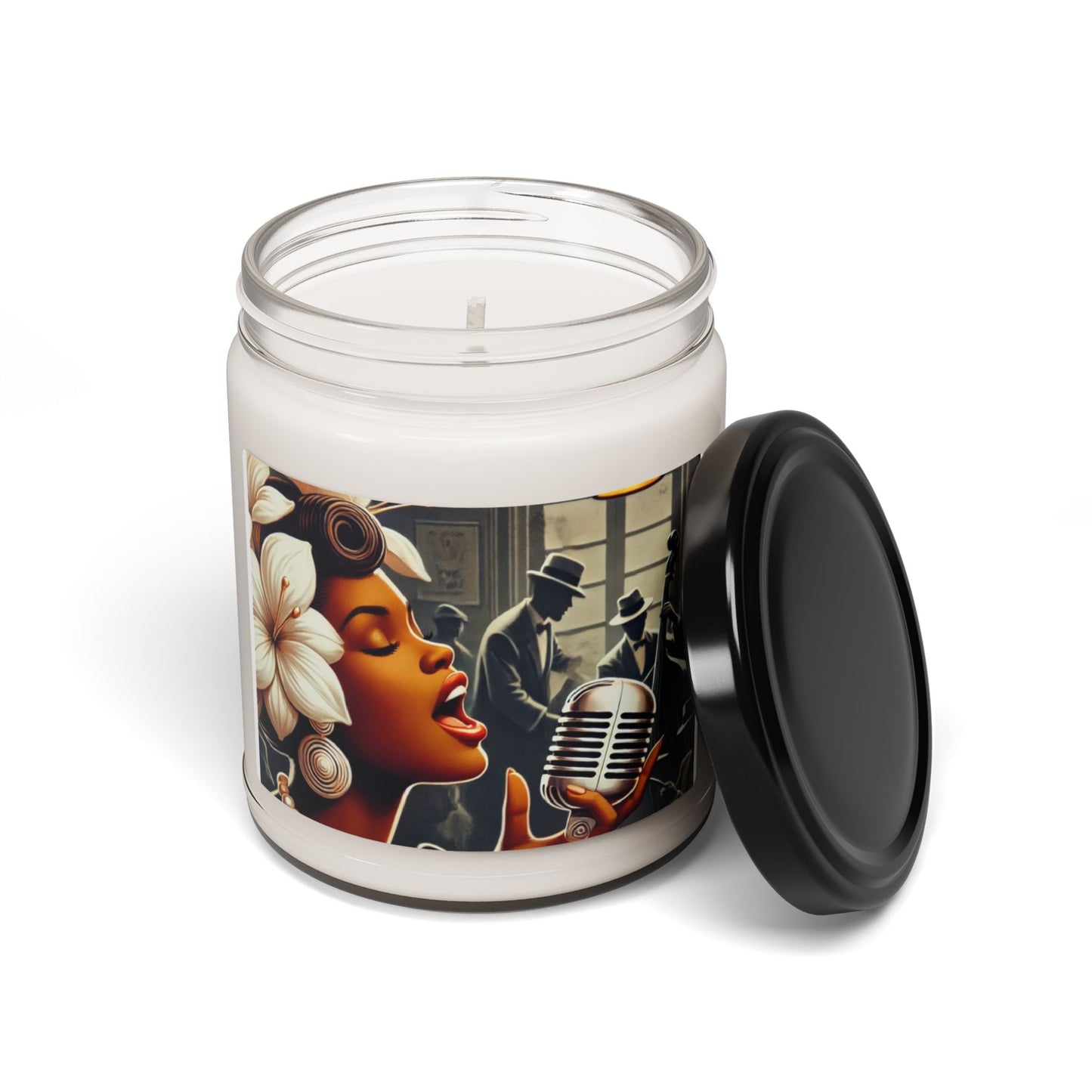 Jazz-Inspired Scented Soy Candle - 9oz with Floral Design