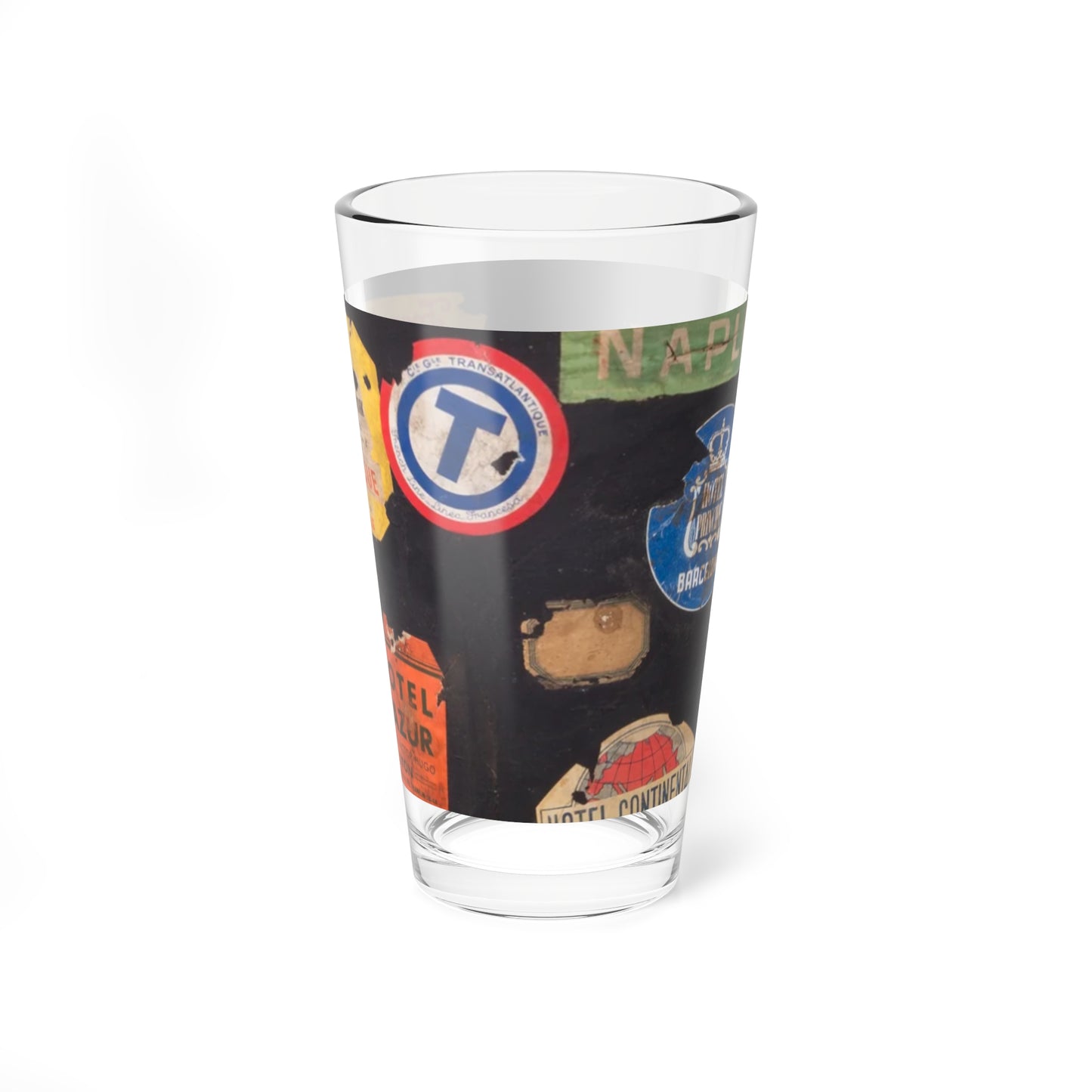 Vintage Travel-Themed Mixing Glass, 16oz - Perfect for Home Bars & Gatherings
