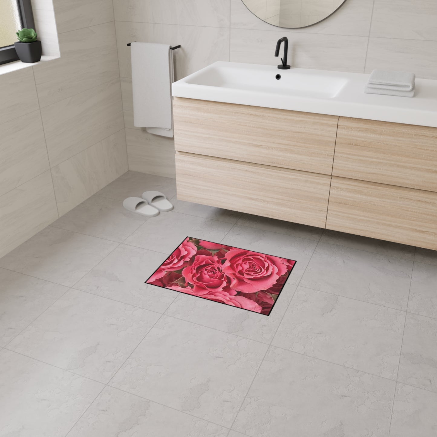 Floral Heavy Duty Floor Mat - Elegant Rose Design for Home Décor