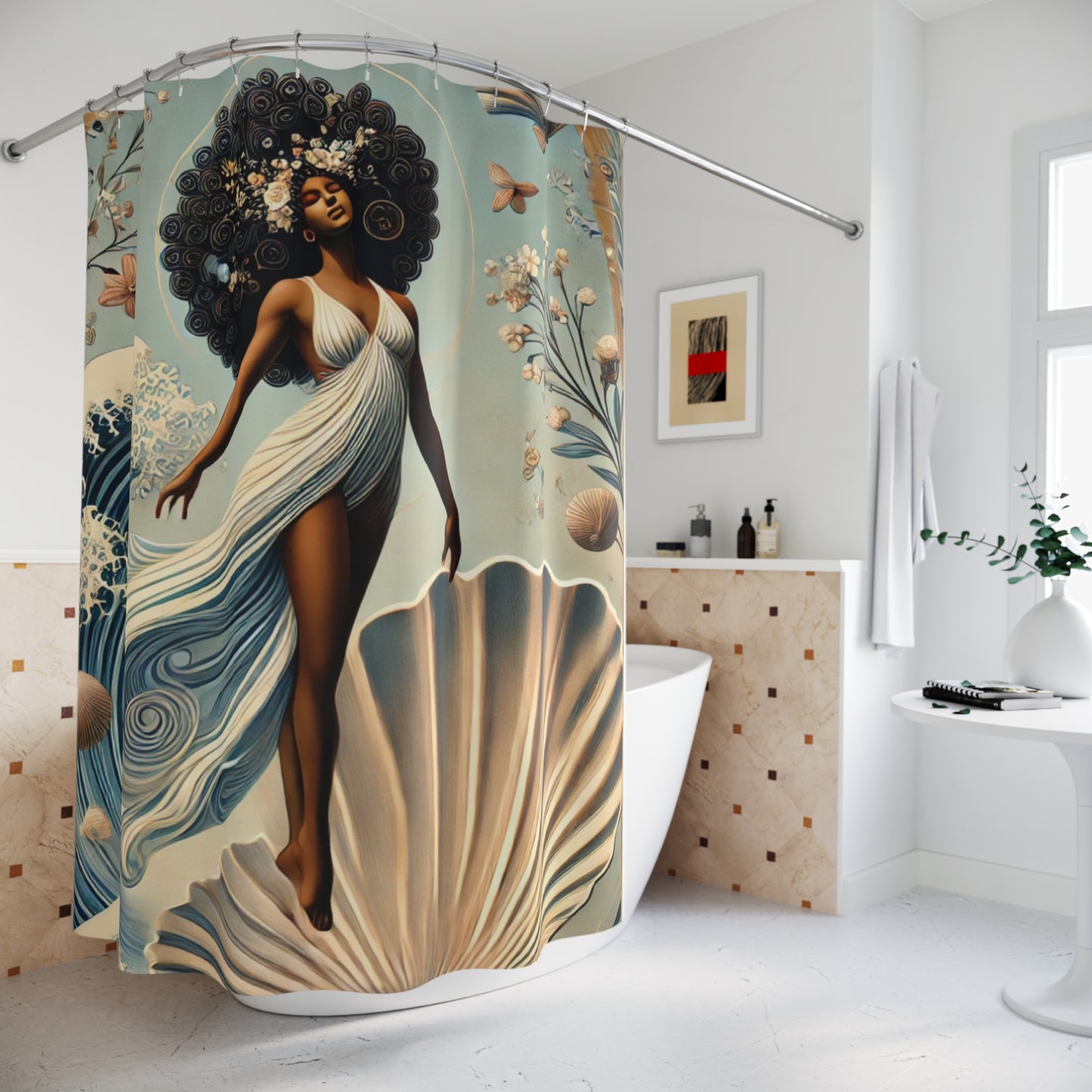 Bohemian Oceanic Shower Curtain - Ethereal Sea Goddess Design