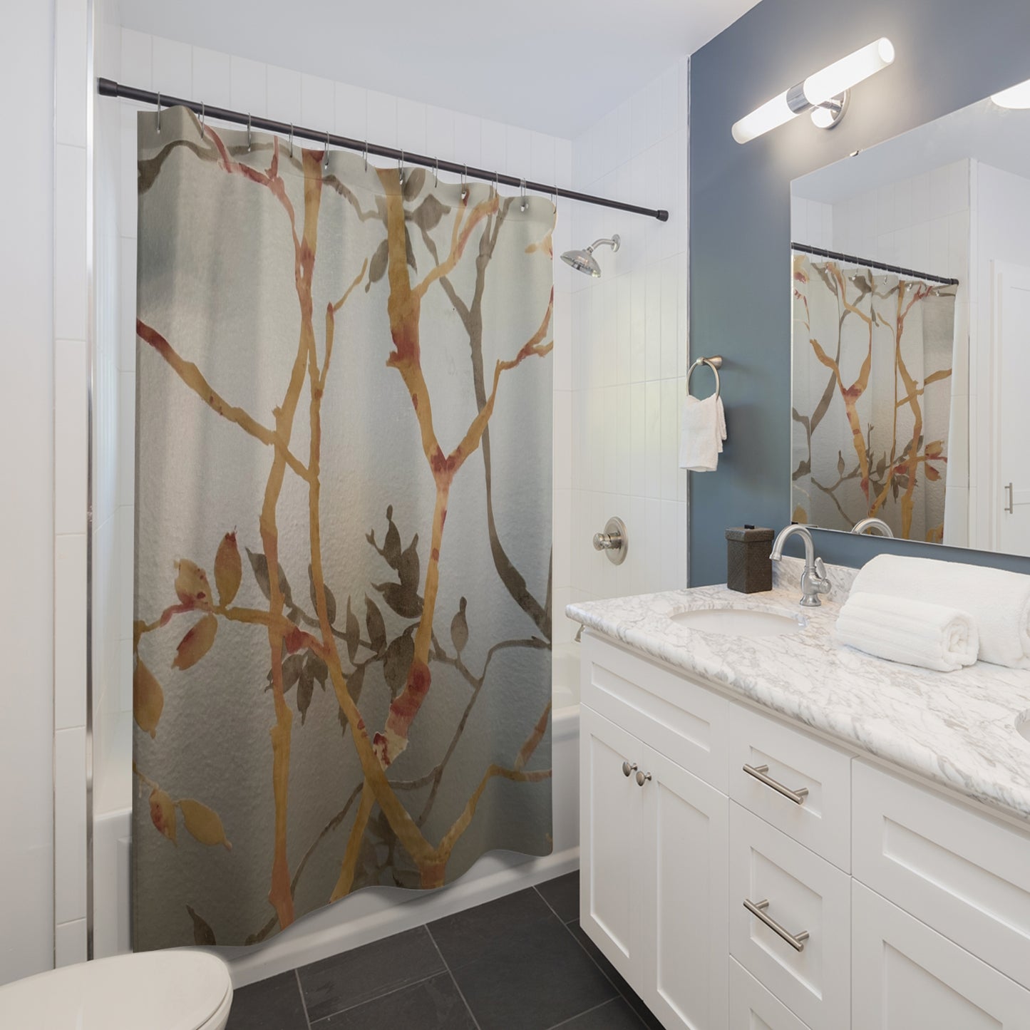 Elegant Nature-Inspired Shower Curtain - Floral Design for a Calming Bathroom Retreat