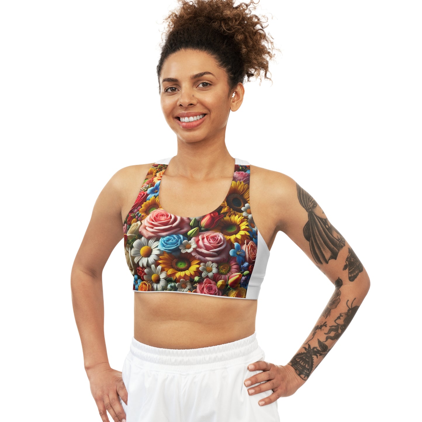 Floral Seamless Sports Bra - Vibrant Flower Print for Active Lifestyle