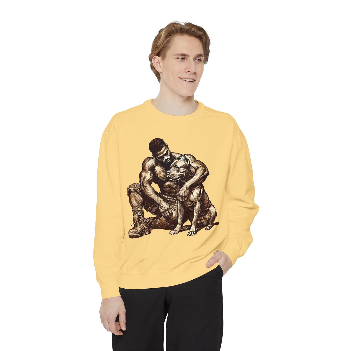 Embrace Sweatshirt - Comfortable Unisex Style Featuring Man and Dog Design
