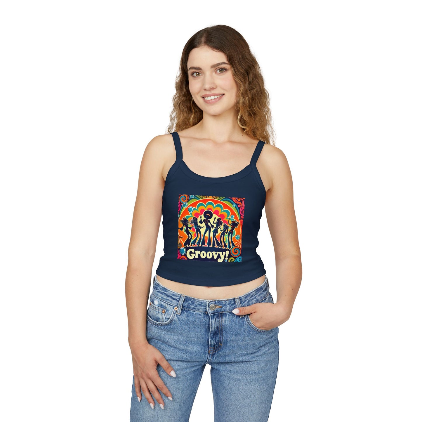 Groovy Women’s Spaghetti Strap Tank Top - Retro Style Summer Shirt