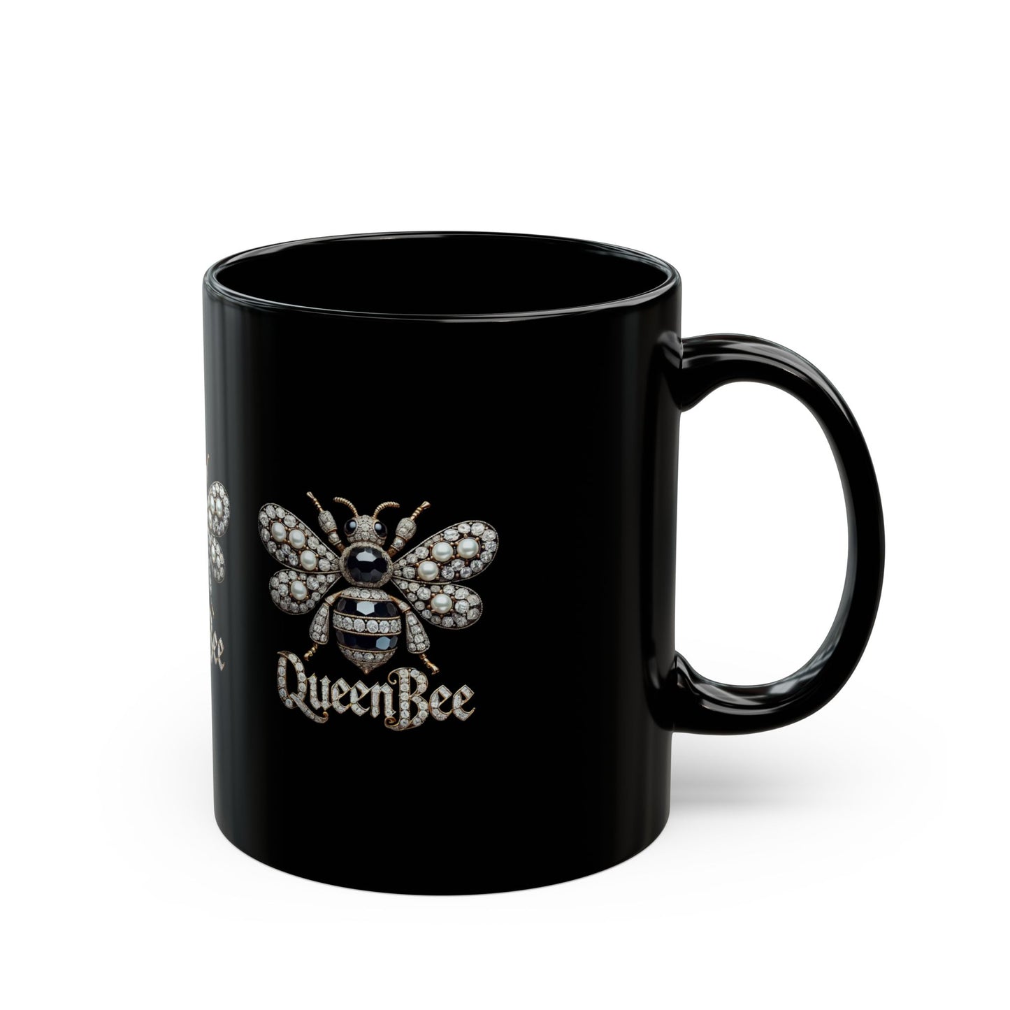 Queen Bee Black Mug - 11oz & 15oz | Elegant Bee Design Coffee Cup