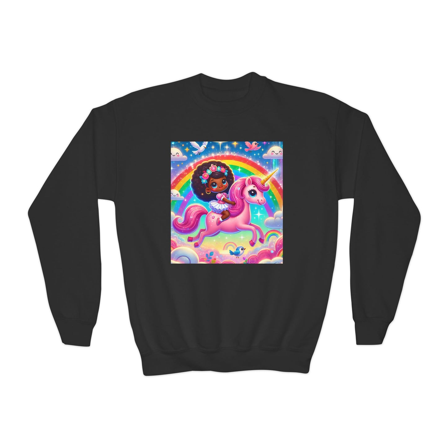 Rainbow Unicorn Youth Crewneck Sweatshirt - Magical Adventure Design