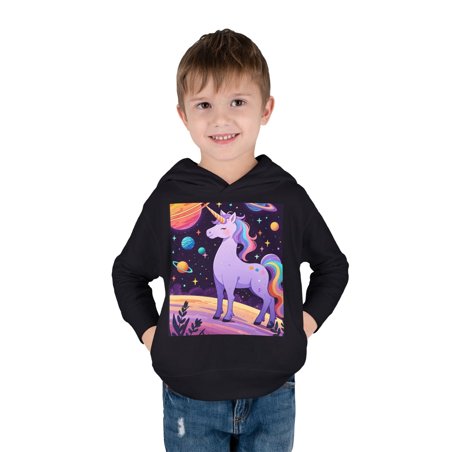 Magical Unicorn Toddler Fleece Hoodie - Cozy Space-Themed Pullover for Kids