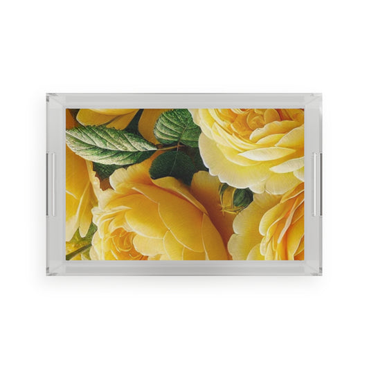 Elegant Yellow Rose Acrylic Serving Tray - Perfect for Entertaining and Home Decor