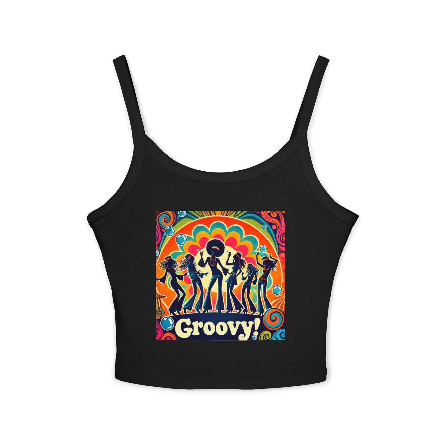 Groovy Women’s Spaghetti Strap Tank Top - Retro Style Summer Shirt