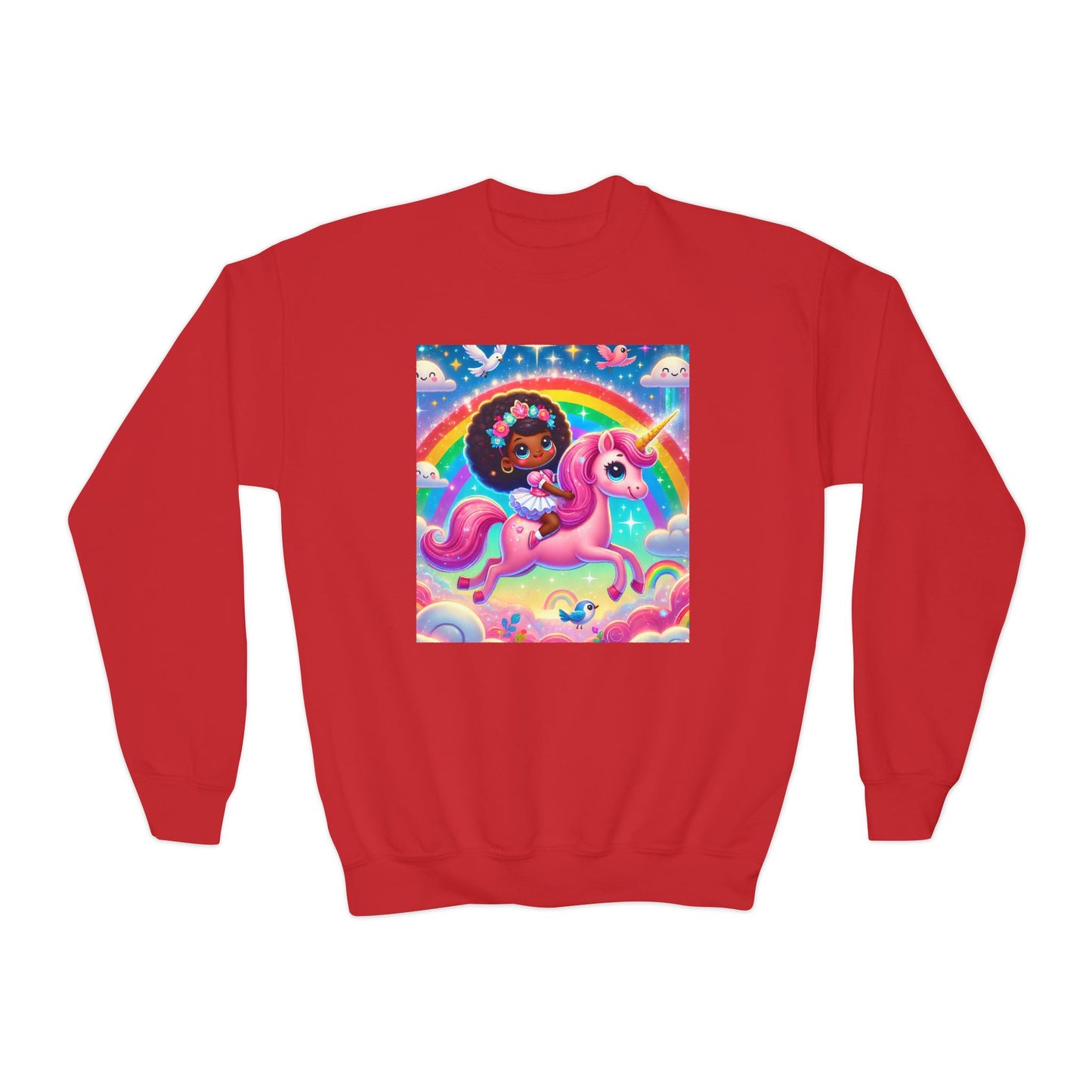 Rainbow Unicorn Youth Crewneck Sweatshirt - Magical Adventure Design