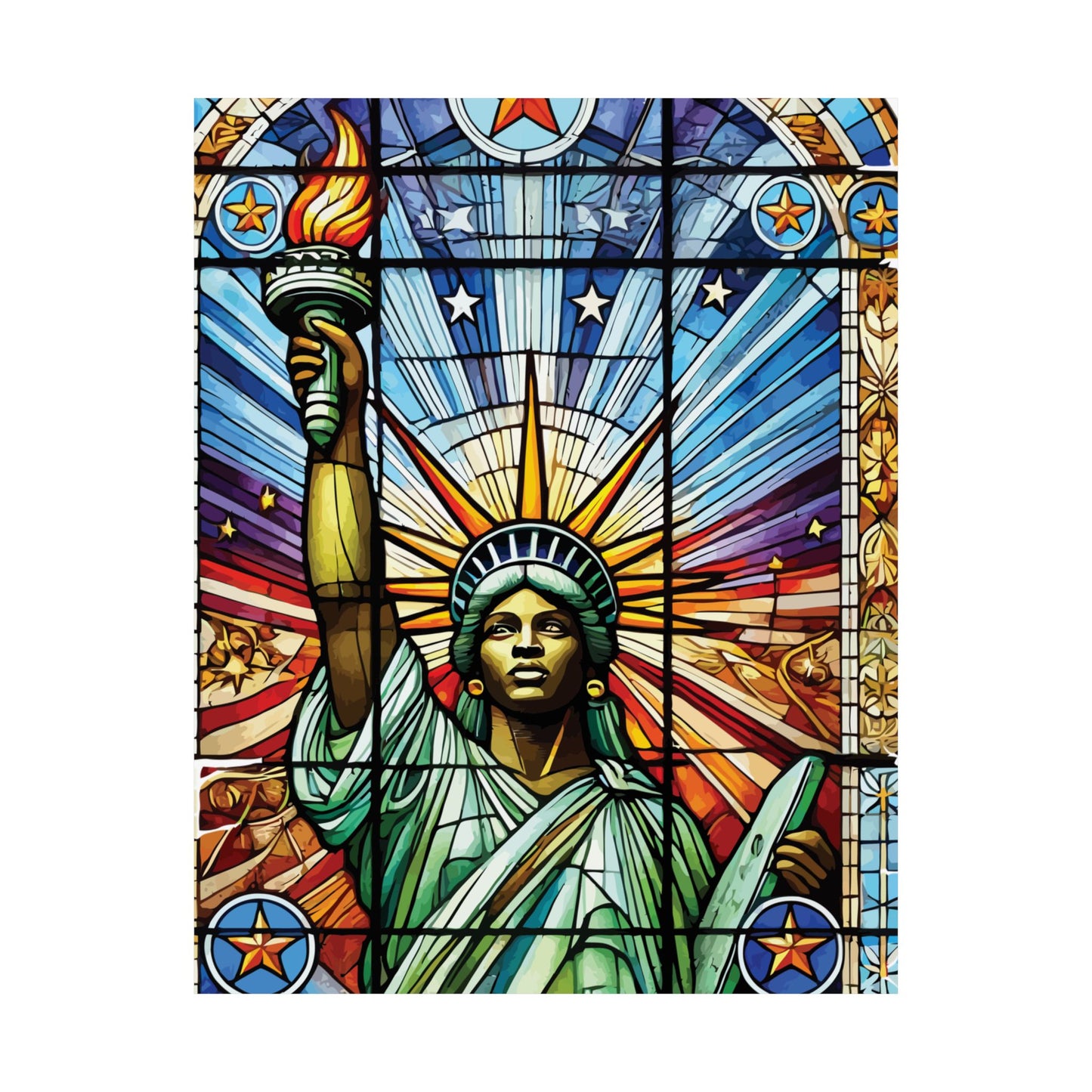 Statue of Liberty Satin Poster - Vintage Stained Glass Wall Art