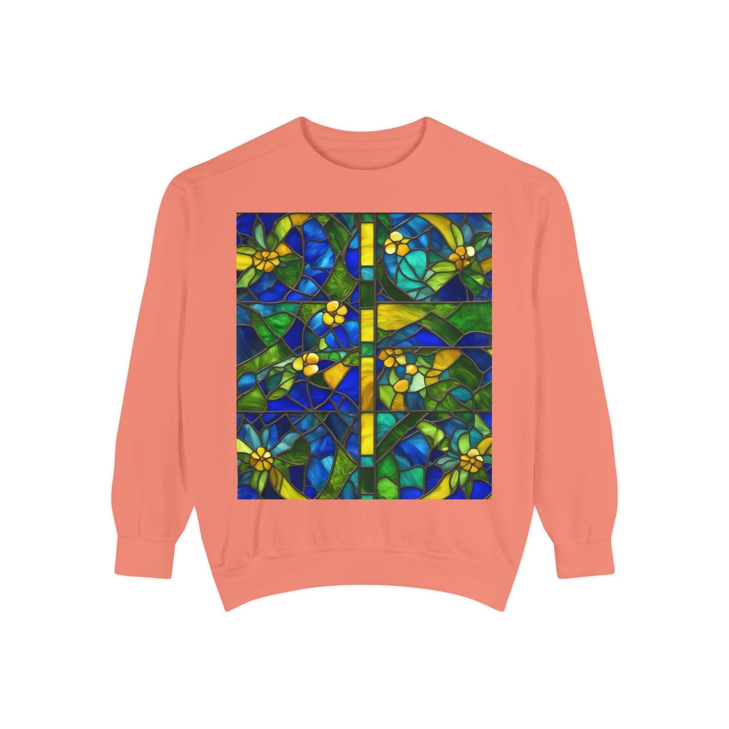 Colorful Stained Glass Flower Sweatshirt - Unisex Garment-Dyed Pullover