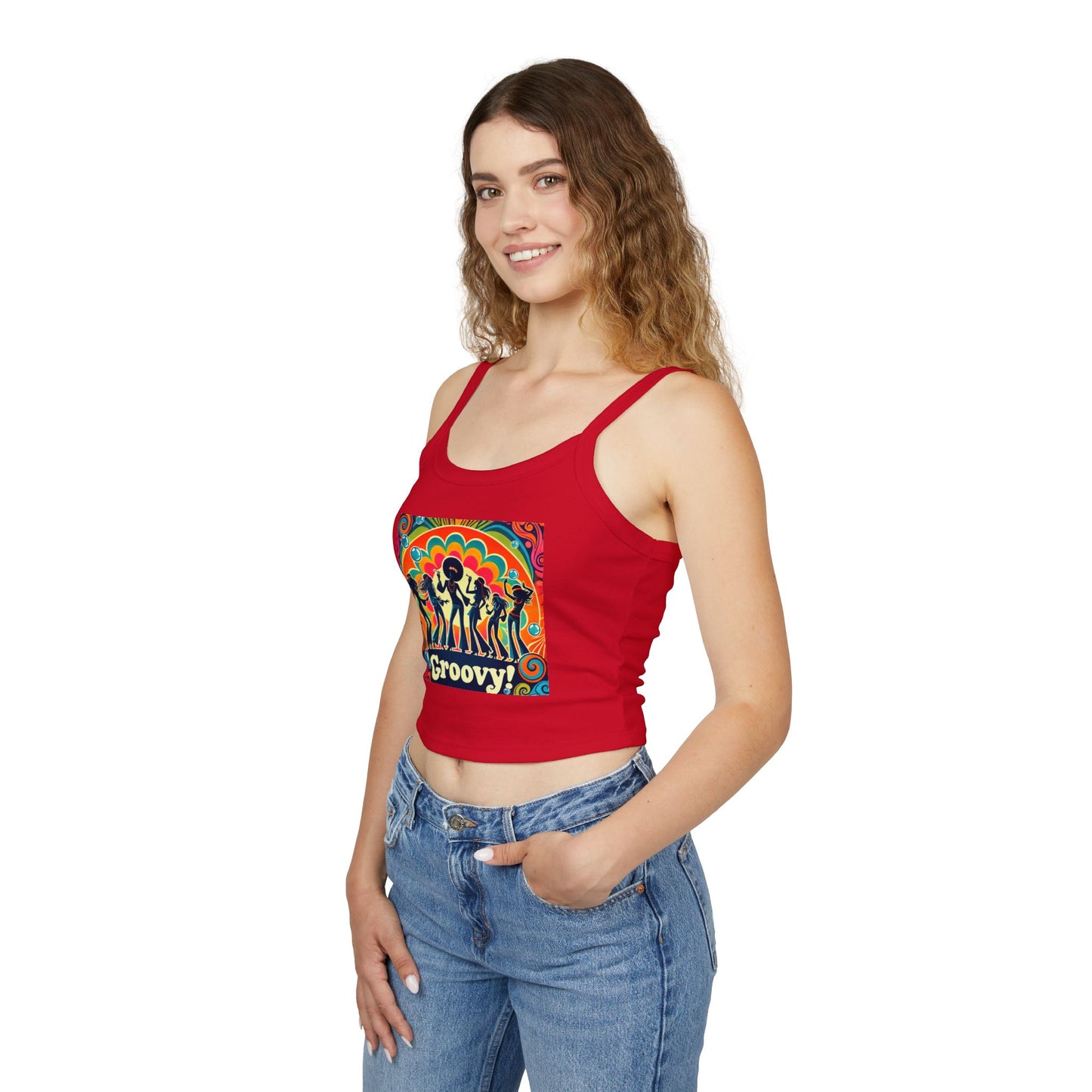 Groovy Women’s Spaghetti Strap Tank Top - Retro Style Summer Shirt