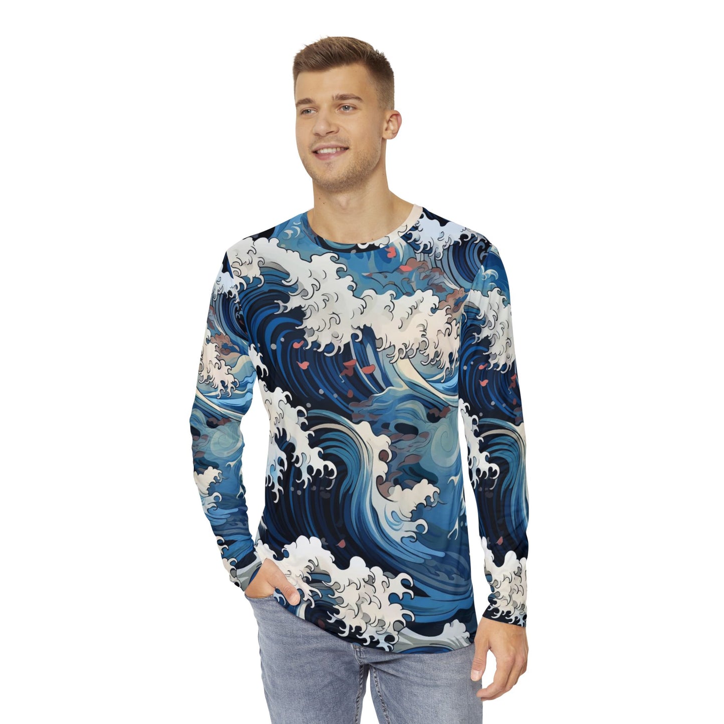 Ocean Wave Men's Long Sleeve Shirt - Stylish, Casual Comfort for All Seasons