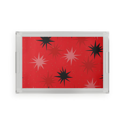 Retro Starburst Acrylic Serving Tray - Bold Red and Black Design