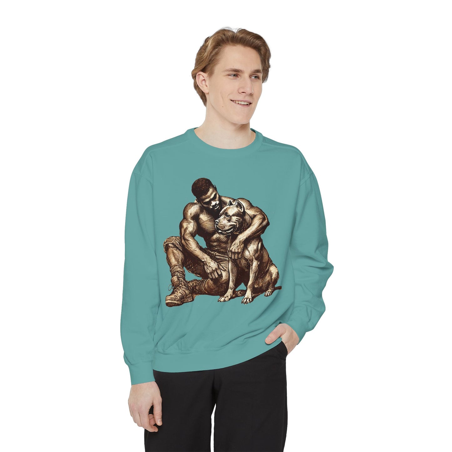 Embrace Sweatshirt - Comfortable Unisex Style Featuring Man and Dog Design