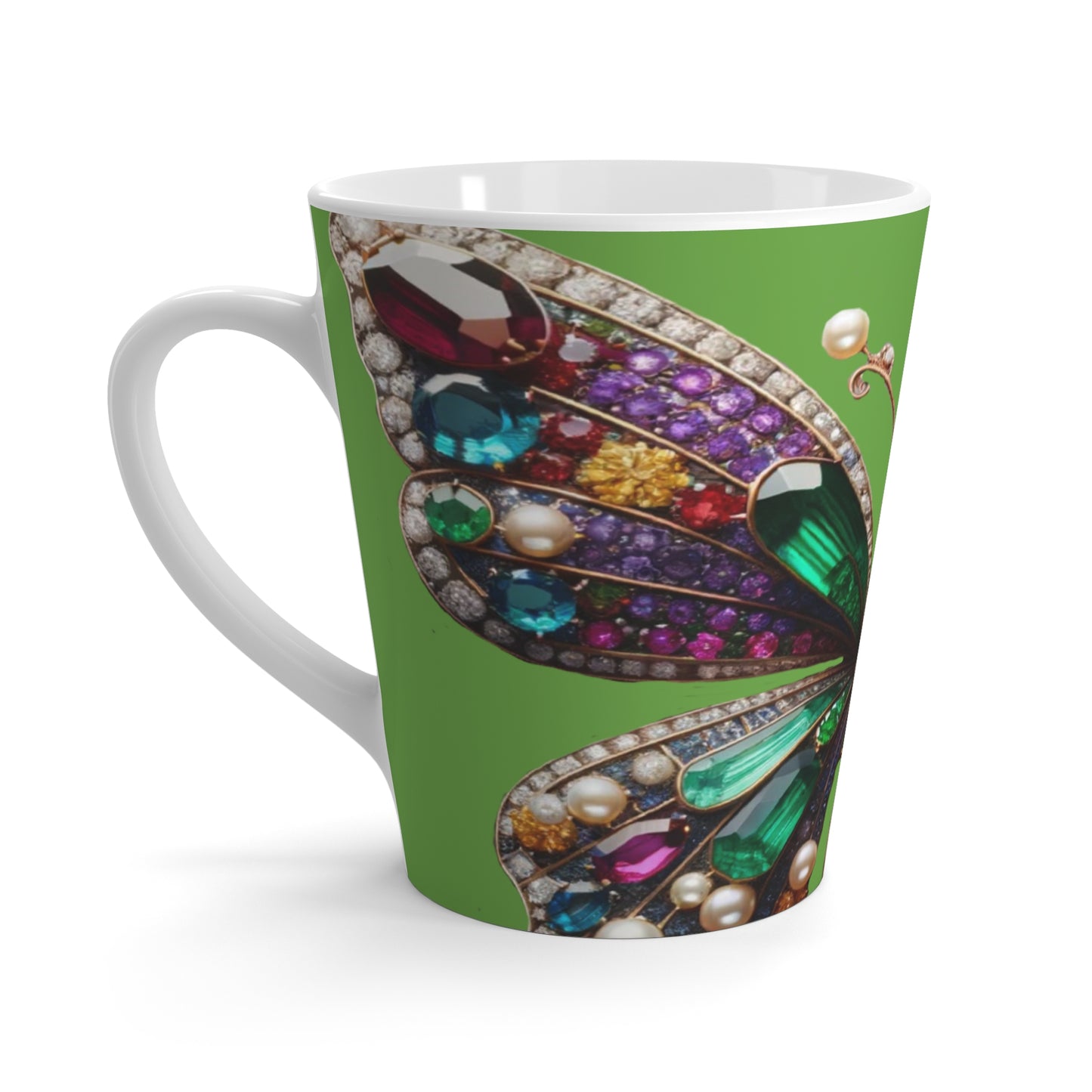 Elegant Butterfly Latte Mug - Colorful Gemstone Design for Nature Lovers