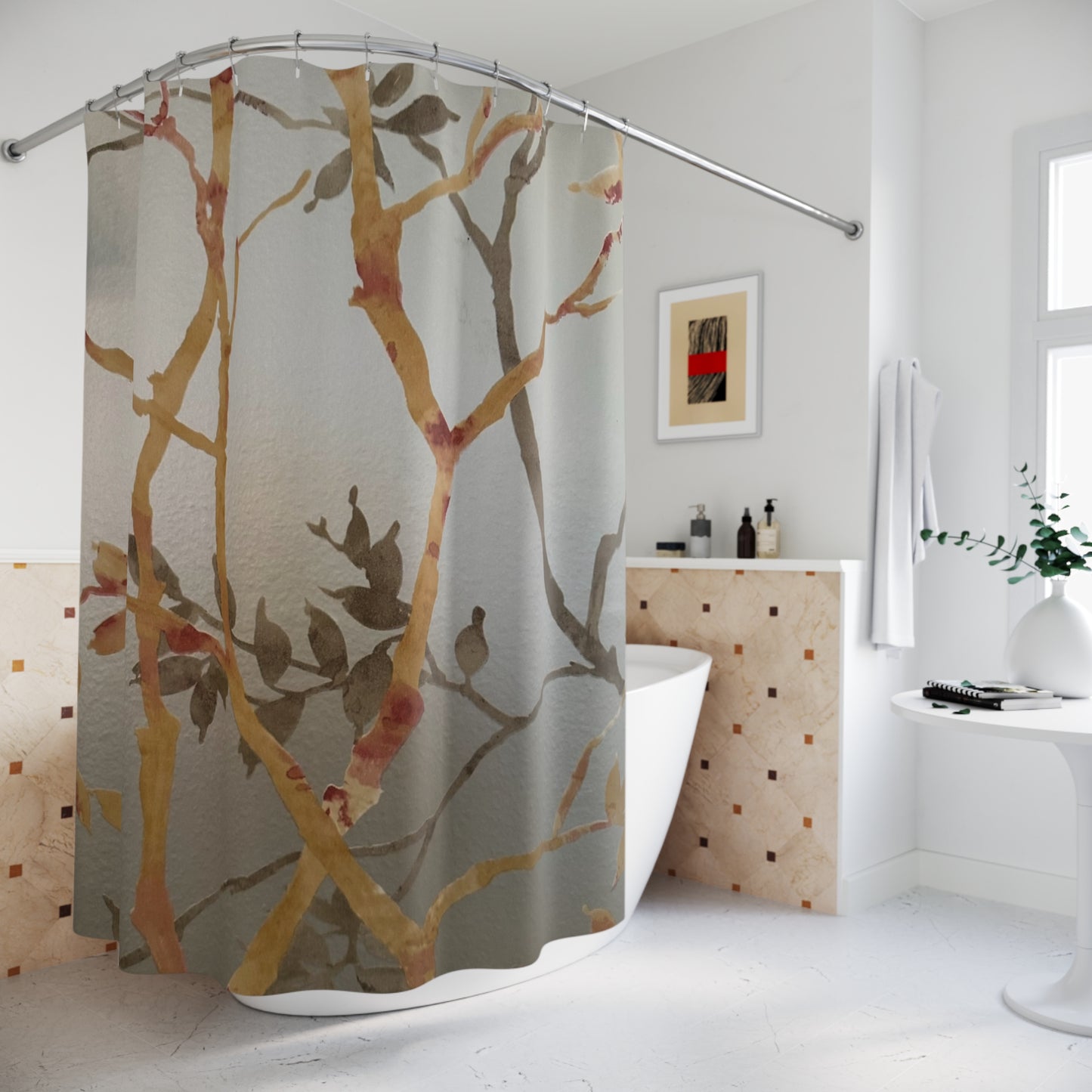 Elegant Nature-Inspired Shower Curtain - Floral Design for a Calming Bathroom Retreat