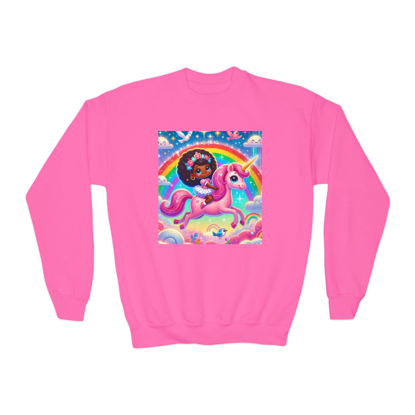 Rainbow Unicorn Youth Crewneck Sweatshirt - Magical Adventure Design
