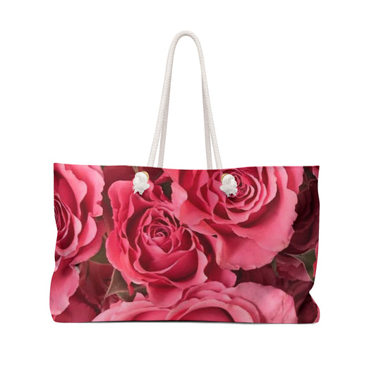 Floral Weekender Bag - Pink Roses Travel Tote for Weekend Getaways