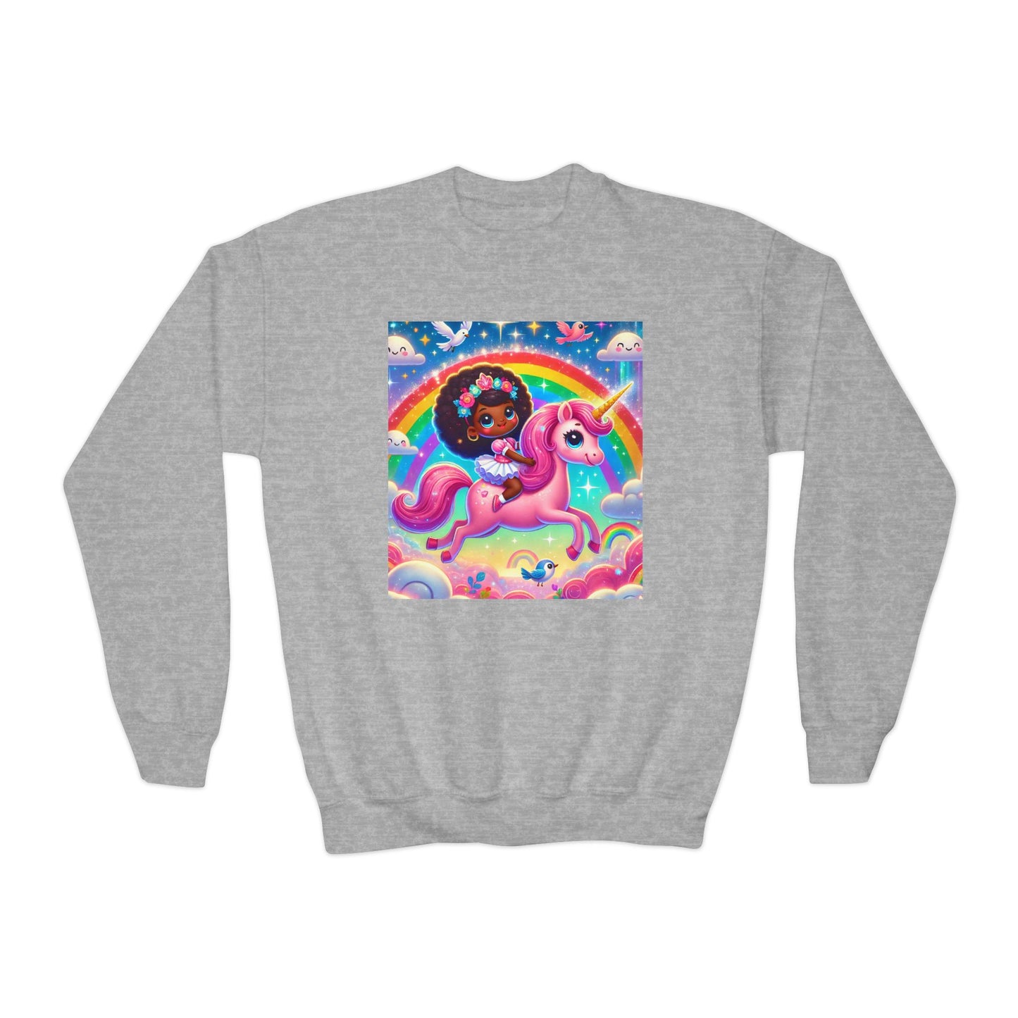 Rainbow Unicorn Youth Crewneck Sweatshirt - Magical Adventure Design