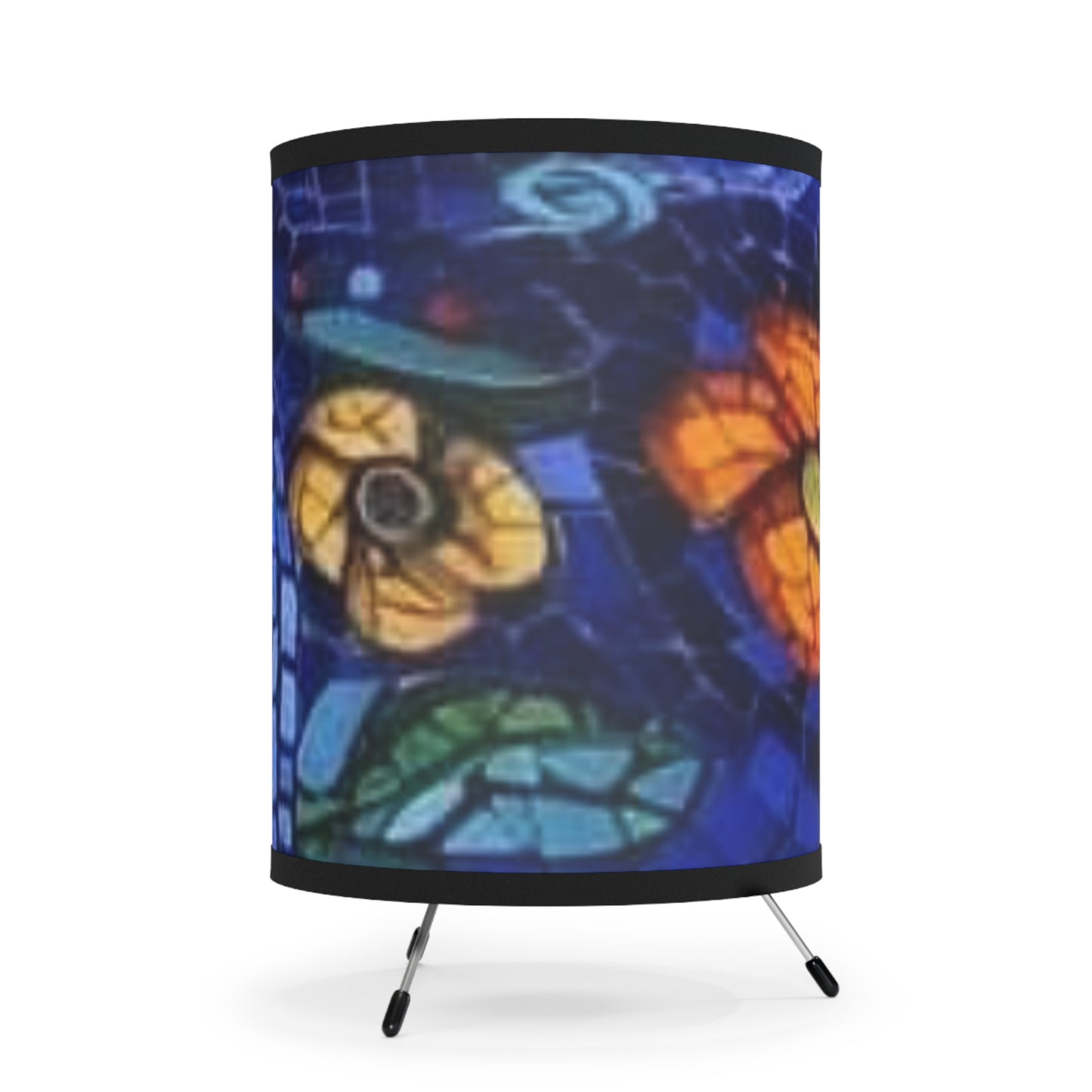 Artisan Tripod Lamp with Stained Glass Printed Shade | Unique Home Decor