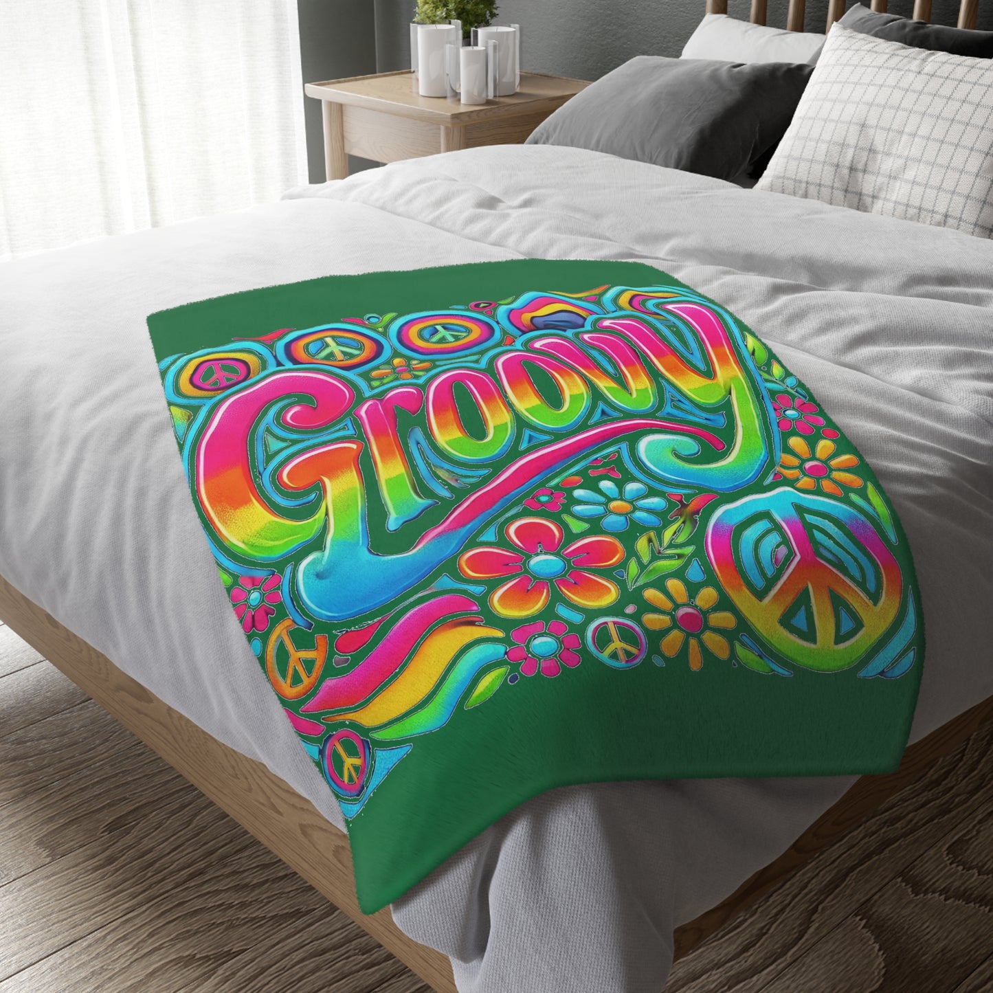 Groovy Retro Peace Microfiber Blanket - Two-Sided Print