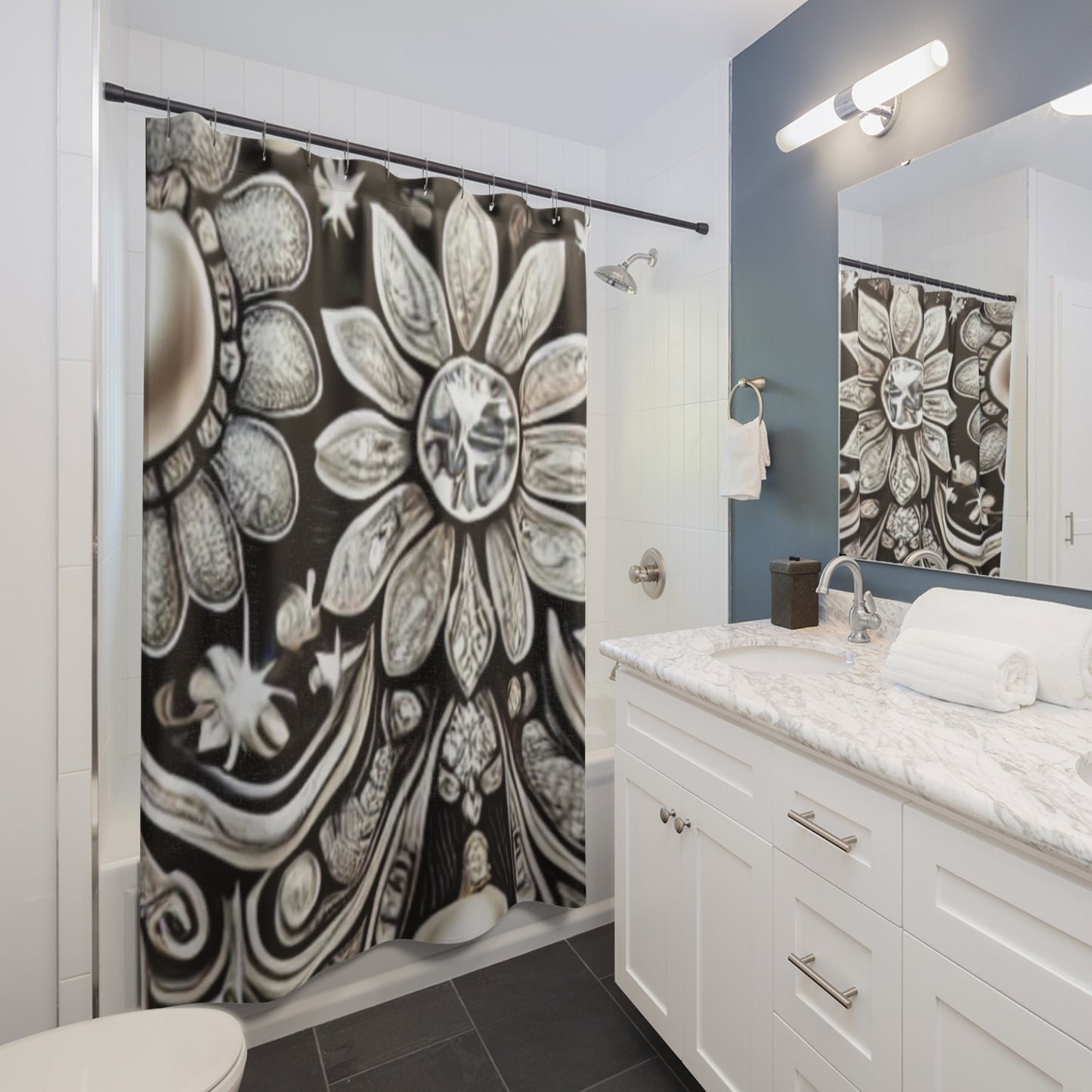 Elegant Floral Shower Curtain - Luxurious Bathroom Decor