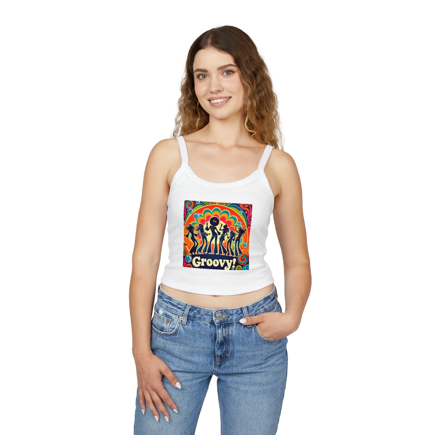 Groovy Women’s Spaghetti Strap Tank Top - Retro Style Summer Shirt