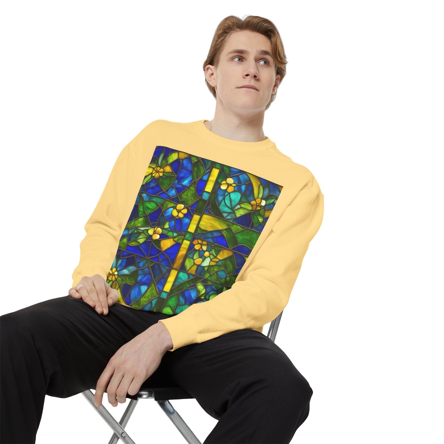 Colorful Stained Glass Flower Sweatshirt - Unisex Garment-Dyed Pullover