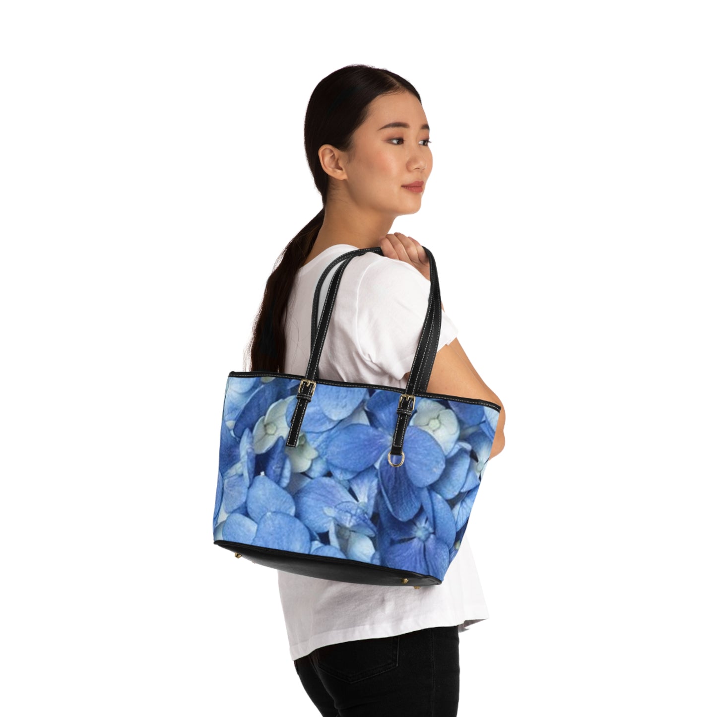 Floral PU Leather Shoulder Bag | Stylish Blue Hydrangea Design | Perfect for Everyday Use and Special Occasions