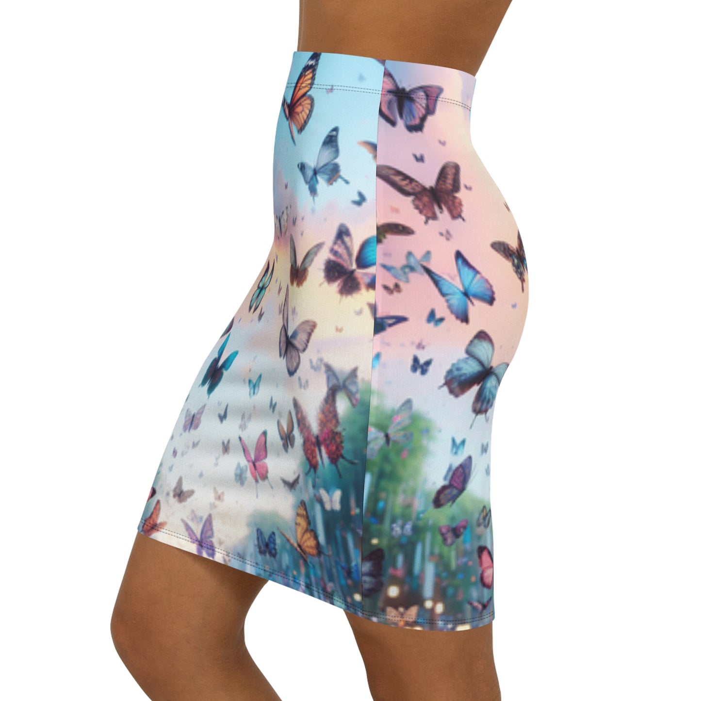 Butterfly Dreams Women's Mid-Waist Pencil Skirt | Stylish Elegant Skirt for Special Occasions